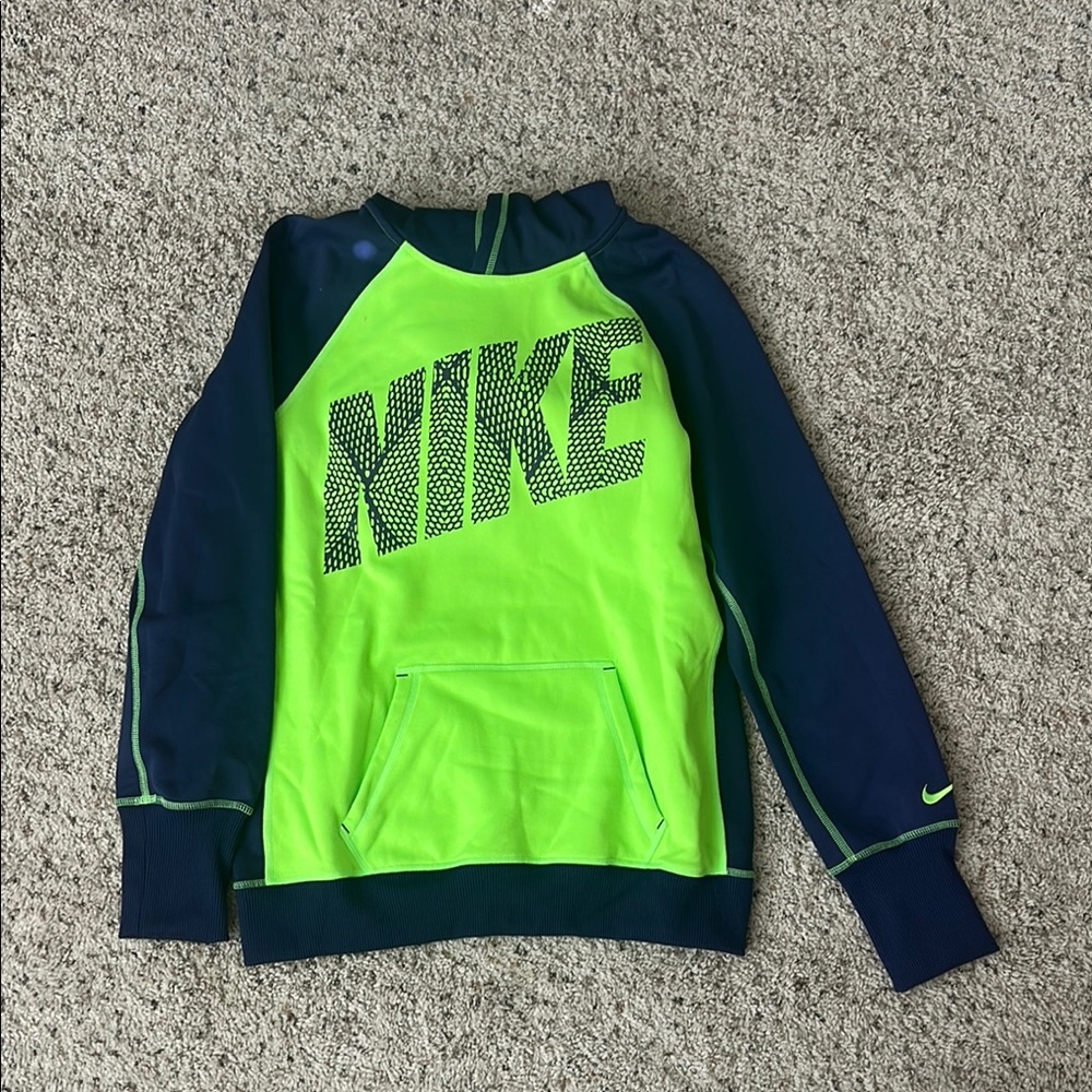 Nike Kids Neon Green and Navy Hoodie